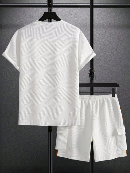 Ensemble homme col contrasté – T-shirt texturé & short cargo léger