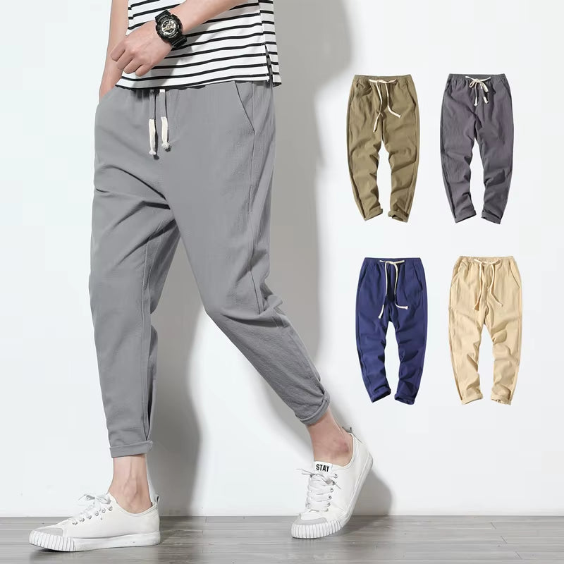 Cotton Joggers Men Solid Men'S Harem Pants 2025 Summer Fitness Casual Ankle-Length Mens Trousers Streetwear Slim Male Pants