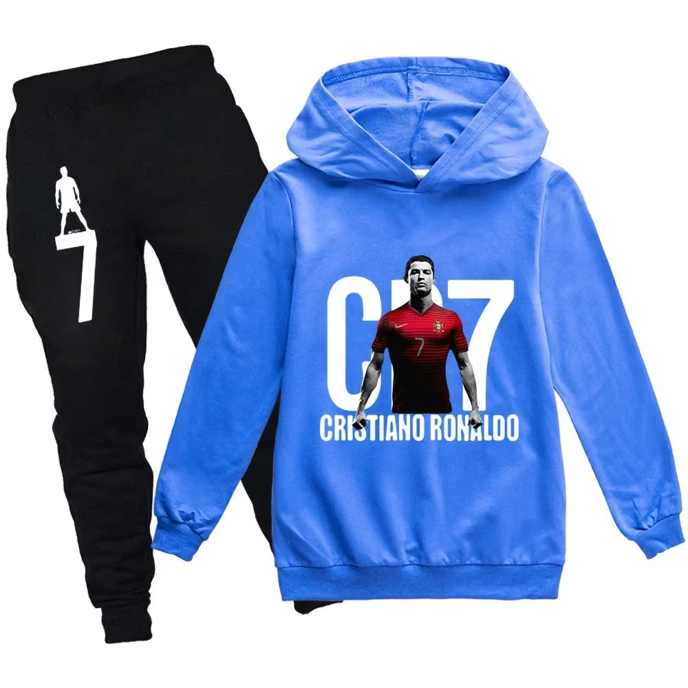 Football CR7 Print Kid'S Clothes Hoodie+Pants Suit 2Pcs Set Boy Girl 3-14 Years Spring Autumn Children Holiday Gifts Tracksuit