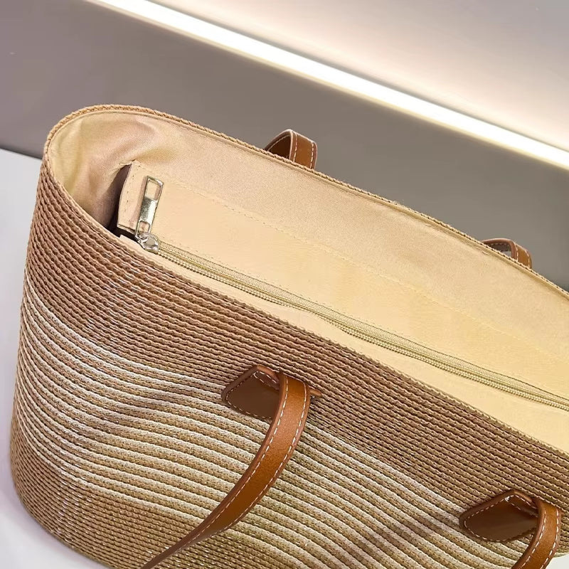 2025 New Beach Seaside Handbag Women'S Summer Straw Bag Inswind Outdoor Travel Vacation Beach Bag Large Capacity Shoulder Bag