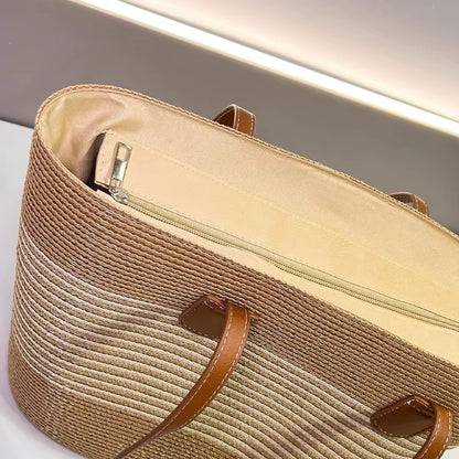 2025 New Beach Seaside Handbag Women'S Summer Straw Bag Inswind Outdoor Travel Vacation Beach Bag Large Capacity Shoulder Bag