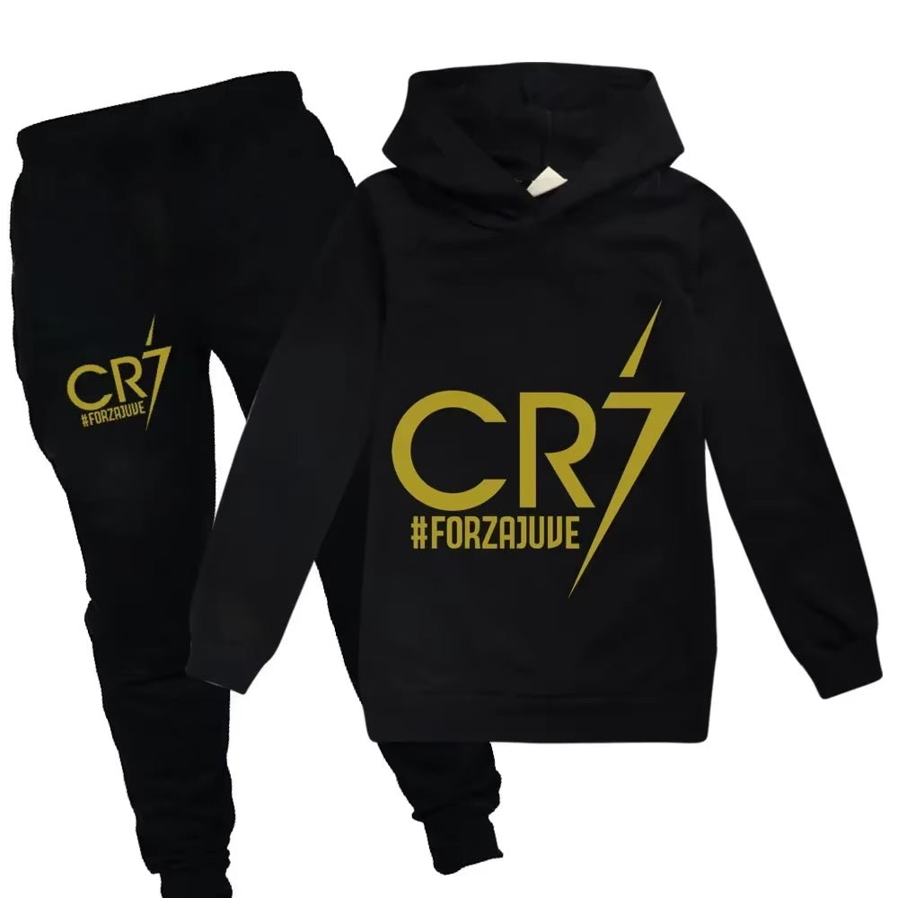 Football CR7 Print Kid'S Clothes Hoodie+Pants Suit 2Pcs Set Boy Girl 3-14 Years Spring Autumn Children Holiday Gifts Tracksuit
