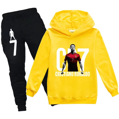 Football CR7 Print Kid'S Clothes Hoodie+Pants Suit 2Pcs Set Boy Girl 3-14 Years Spring Autumn Children Holiday Gifts Tracksuit