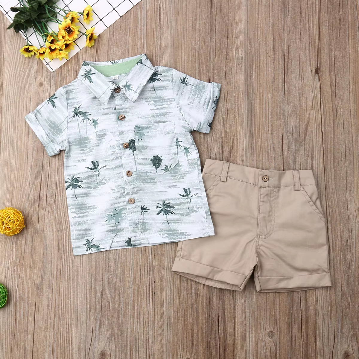 2024 Toddler Summer Clothing Set for Boys: Formal Suit with Floral Dress Shirt and Shorts, Beachwear Outfit for Ages 1-6T