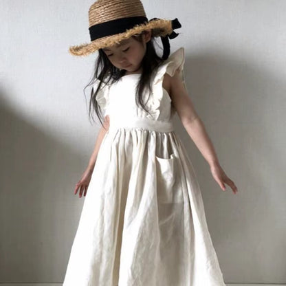 Girls Dress Latterm Princess Dress Linen Girl Clothings Ins Sweet Toddler Kids Girl Dresses Casual Japan Korean Fashion Clothing