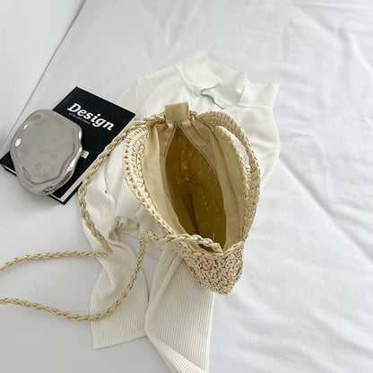 Round Straw Crossbody Bag Handmade Woven Shoulder Bag for Women Summer Beach Bag Bohemia Travel Small Handbag and Purse