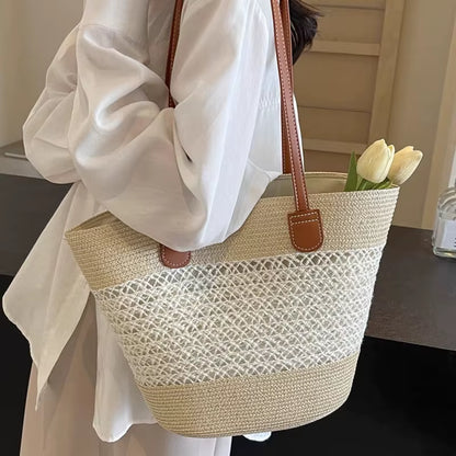 2025 New Beach Seaside Handbag Women'S Summer Straw Bag Inswind Outdoor Travel Vacation Beach Bag Large Capacity Shoulder Bag