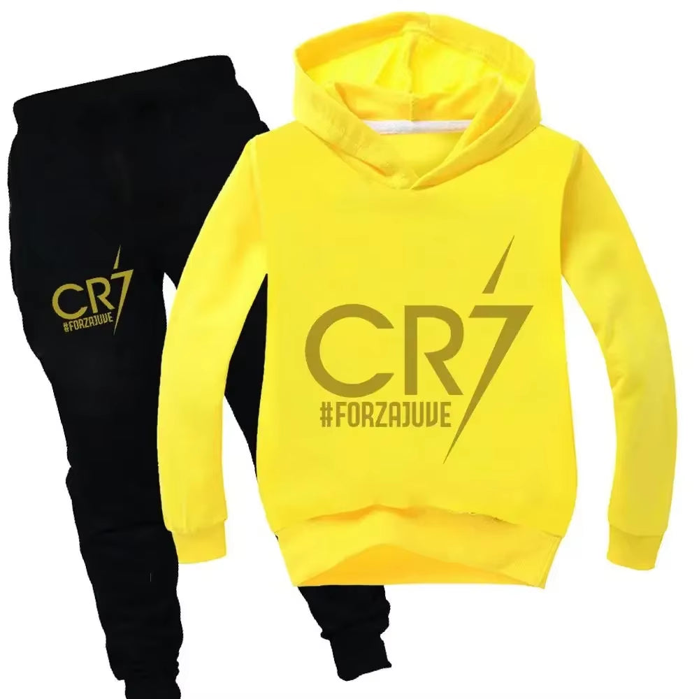 Football CR7 Print Kid'S Clothes Hoodie+Pants Suit 2Pcs Set Boy Girl 3-14 Years Spring Autumn Children Holiday Gifts Tracksuit