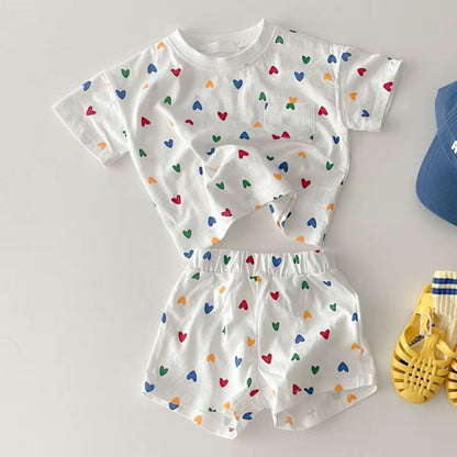 Kids Clothes Girls Sets 2025 Summer Short Sleeve Patchwork T-Shirts+ Shorts Suits Outfits Loungewear Baby Boys Clothing Sets