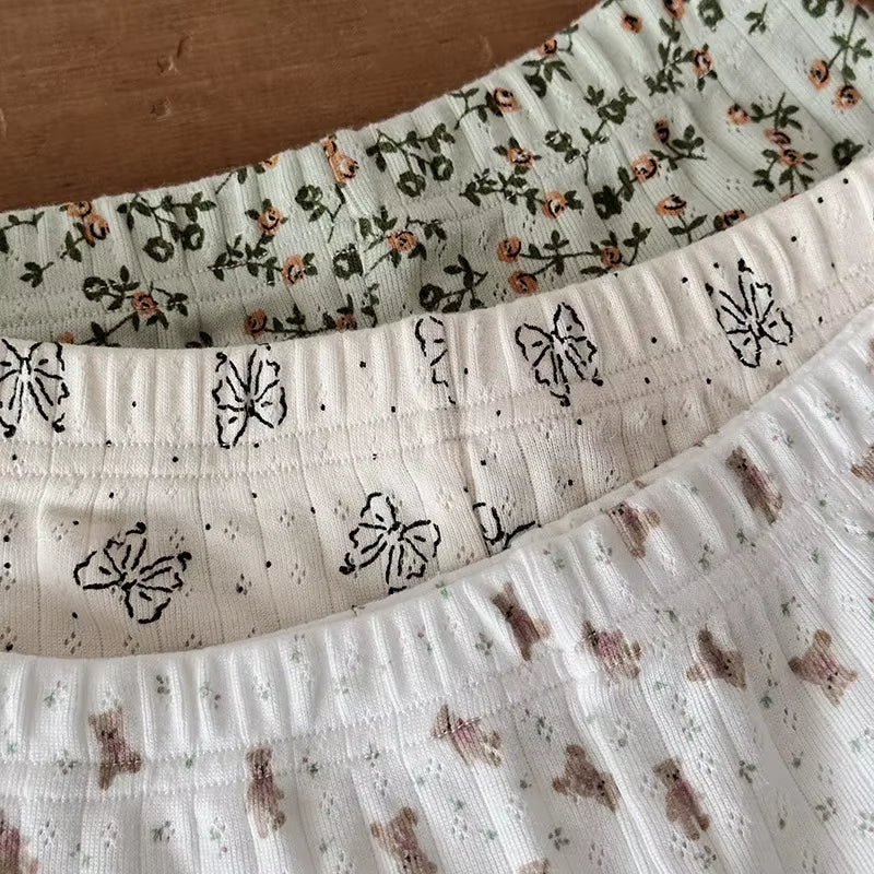 2025 Summer 2PCS Korean Ruffled Sleeveless Knitted Suspender Floral Clothing Set for 0-4 Years 100% Cotton Chic Straps Vest Suit