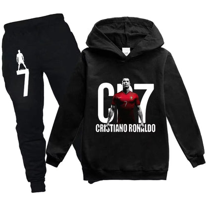Football CR7 Print Kid'S Clothes Hoodie+Pants Suit 2Pcs Set Boy Girl 3-14 Years Spring Autumn Children Holiday Gifts Tracksuit