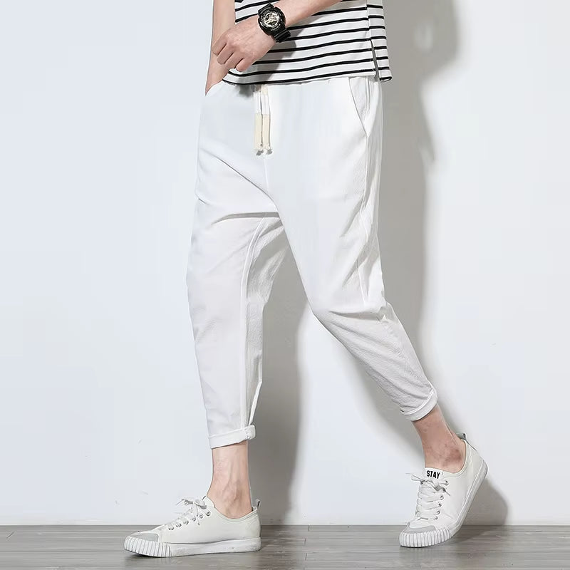 Cotton Joggers Men Solid Men'S Harem Pants 2025 Summer Fitness Casual Ankle-Length Mens Trousers Streetwear Slim Male Pants