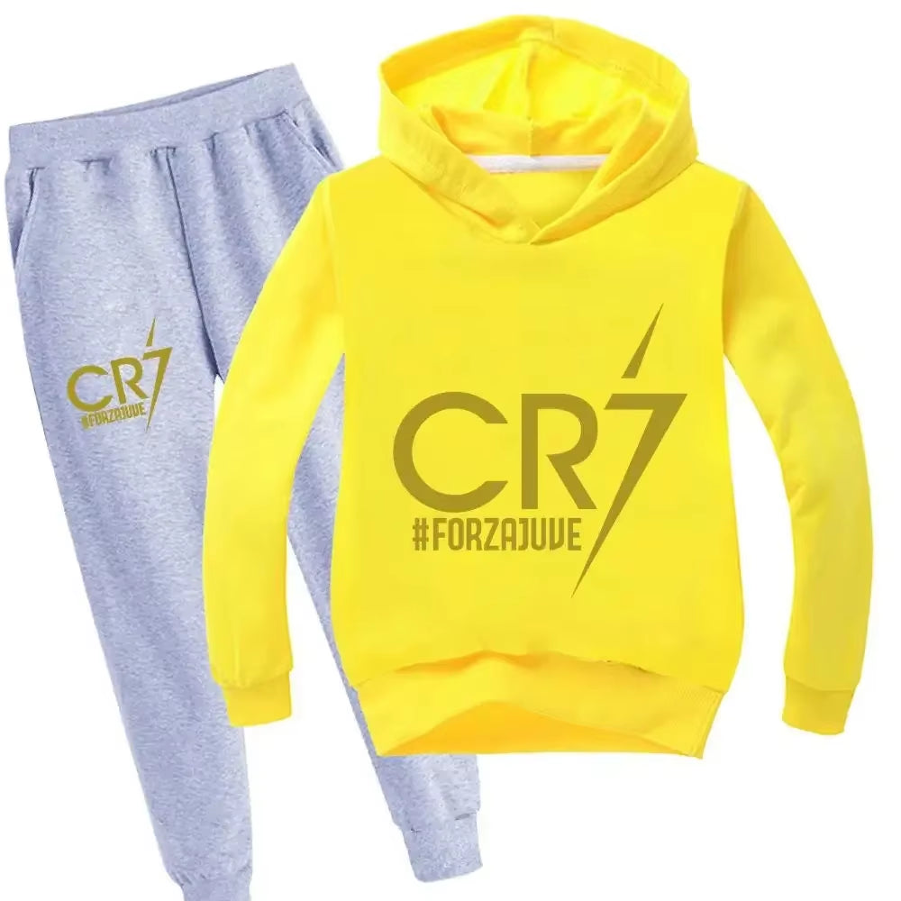 Football CR7 Print Kid'S Clothes Hoodie+Pants Suit 2Pcs Set Boy Girl 3-14 Years Spring Autumn Children Holiday Gifts Tracksuit