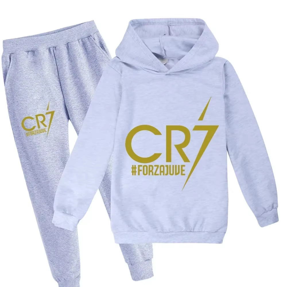 Football CR7 Print Kid'S Clothes Hoodie+Pants Suit 2Pcs Set Boy Girl 3-14 Years Spring Autumn Children Holiday Gifts Tracksuit