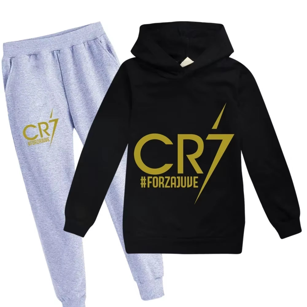 Football CR7 Print Kid'S Clothes Hoodie+Pants Suit 2Pcs Set Boy Girl 3-14 Years Spring Autumn Children Holiday Gifts Tracksuit