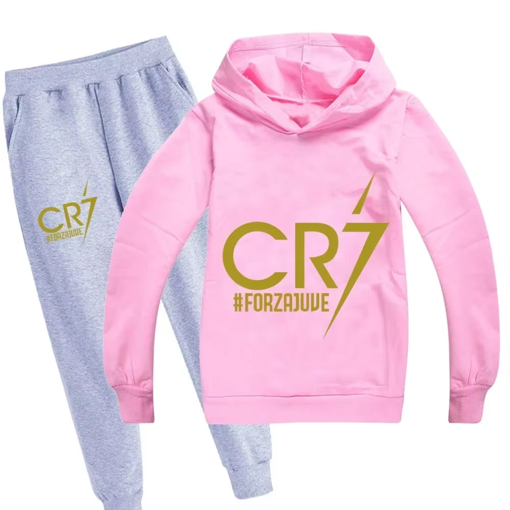Football CR7 Print Kid'S Clothes Hoodie+Pants Suit 2Pcs Set Boy Girl 3-14 Years Spring Autumn Children Holiday Gifts Tracksuit