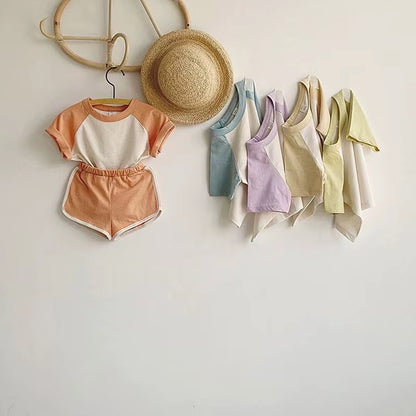 Kids Clothes Girls Sets 2025 Summer Short Sleeve Patchwork T-Shirts+ Shorts Suits Outfits Loungewear Baby Boys Clothing Sets