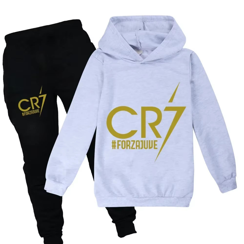 Football CR7 Print Kid'S Clothes Hoodie+Pants Suit 2Pcs Set Boy Girl 3-14 Years Spring Autumn Children Holiday Gifts Tracksuit