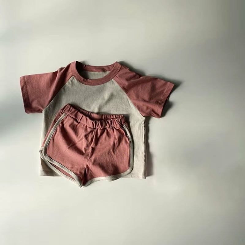 Kids Clothes Girls Sets 2025 Summer Short Sleeve Patchwork T-Shirts+ Shorts Suits Outfits Loungewear Baby Boys Clothing Sets
