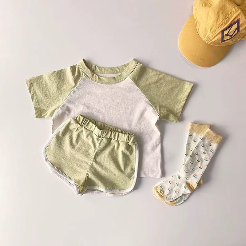 Kids Clothes Girls Sets 2025 Summer Short Sleeve Patchwork T-Shirts+ Shorts Suits Outfits Loungewear Baby Boys Clothing Sets