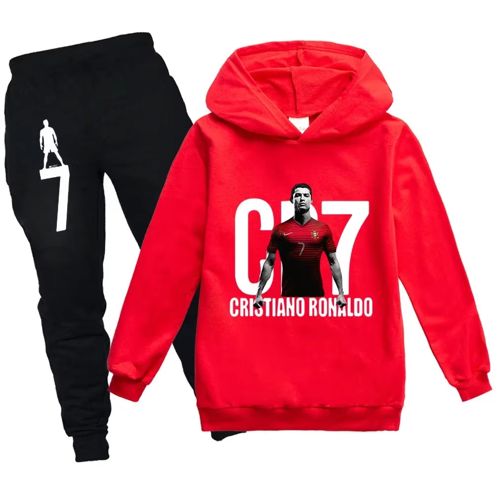 Football CR7 Print Kid'S Clothes Hoodie+Pants Suit 2Pcs Set Boy Girl 3-14 Years Spring Autumn Children Holiday Gifts Tracksuit