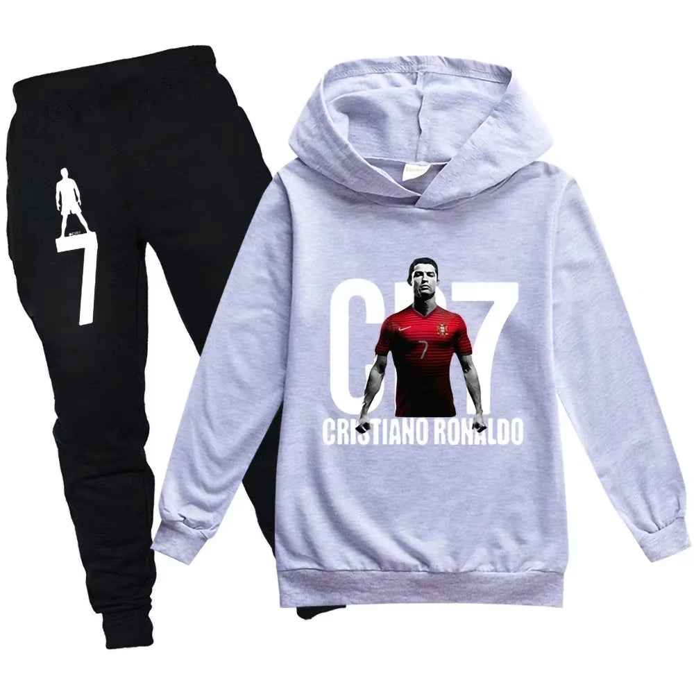 Football CR7 Print Kid'S Clothes Hoodie+Pants Suit 2Pcs Set Boy Girl 3-14 Years Spring Autumn Children Holiday Gifts Tracksuit
