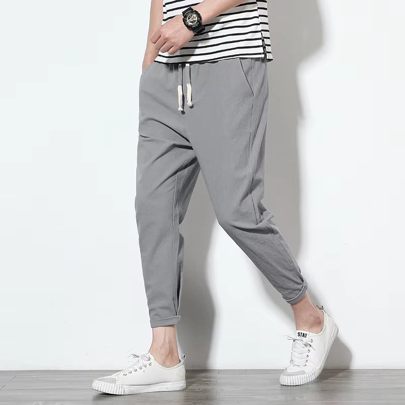 Cotton Joggers Men Solid Men'S Harem Pants 2025 Summer Fitness Casual Ankle-Length Mens Trousers Streetwear Slim Male Pants