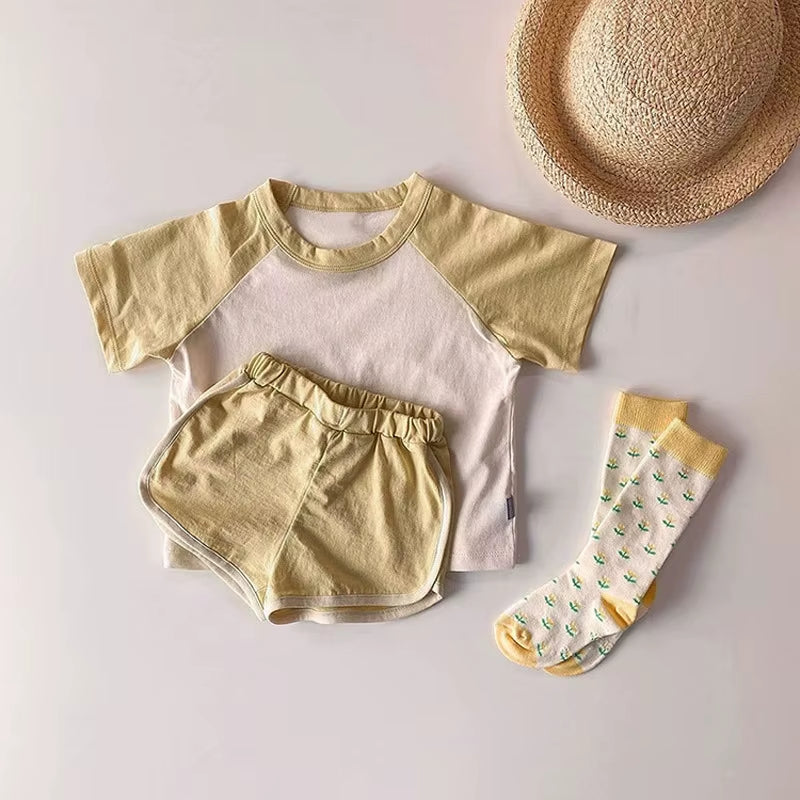 Kids Clothes Girls Sets 2025 Summer Short Sleeve Patchwork T-Shirts+ Shorts Suits Outfits Loungewear Baby Boys Clothing Sets