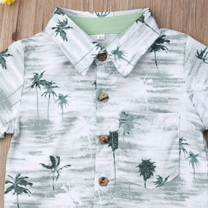 2024 Toddler Summer Clothing Set for Boys: Formal Suit with Floral Dress Shirt and Shorts, Beachwear Outfit for Ages 1-6T
