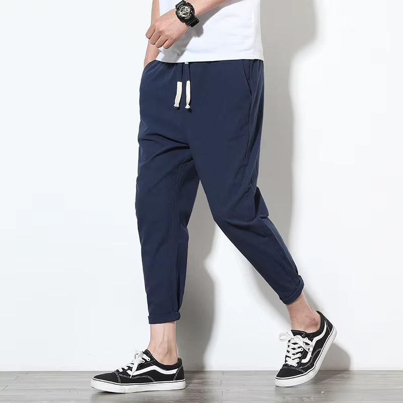 Cotton Joggers Men Solid Men'S Harem Pants 2025 Summer Fitness Casual Ankle-Length Mens Trousers Streetwear Slim Male Pants