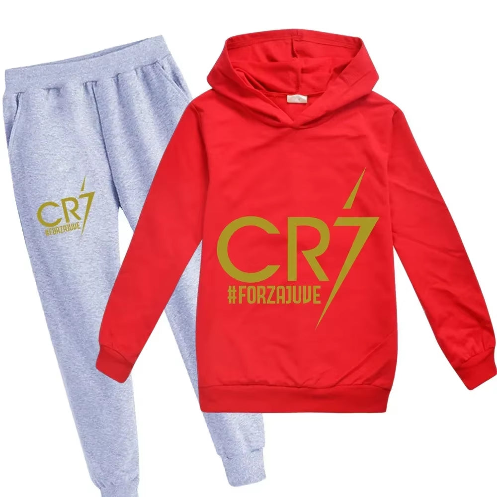 Football CR7 Print Kid'S Clothes Hoodie+Pants Suit 2Pcs Set Boy Girl 3-14 Years Spring Autumn Children Holiday Gifts Tracksuit