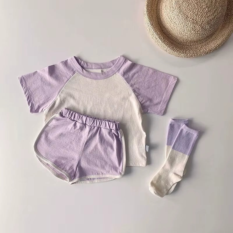 Kids Clothes Girls Sets 2025 Summer Short Sleeve Patchwork T-Shirts+ Shorts Suits Outfits Loungewear Baby Boys Clothing Sets