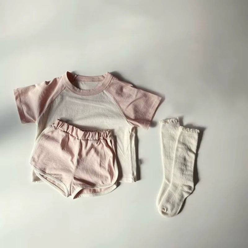 Kids Clothes Girls Sets 2025 Summer Short Sleeve Patchwork T-Shirts+ Shorts Suits Outfits Loungewear Baby Boys Clothing Sets