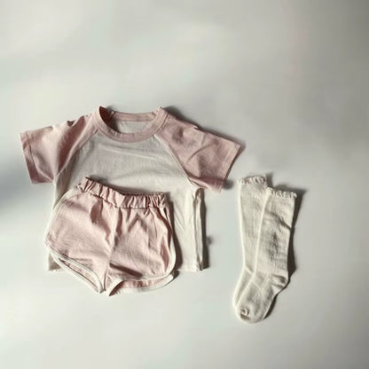Kids Clothes Girls Sets 2025 Summer Short Sleeve Patchwork T-Shirts+ Shorts Suits Outfits Loungewear Baby Boys Clothing Sets