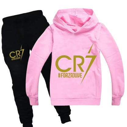 Football CR7 Print Kid'S Clothes Hoodie+Pants Suit 2Pcs Set Boy Girl 3-14 Years Spring Autumn Children Holiday Gifts Tracksuit