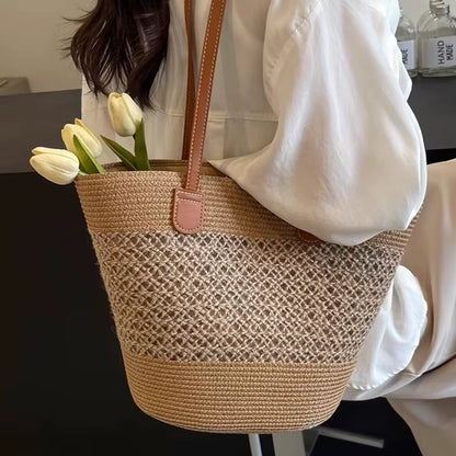2025 New Beach Seaside Handbag Women'S Summer Straw Bag Inswind Outdoor Travel Vacation Beach Bag Large Capacity Shoulder Bag