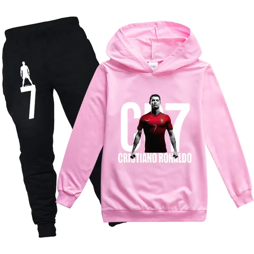 Football CR7 Print Kid'S Clothes Hoodie+Pants Suit 2Pcs Set Boy Girl 3-14 Years Spring Autumn Children Holiday Gifts Tracksuit
