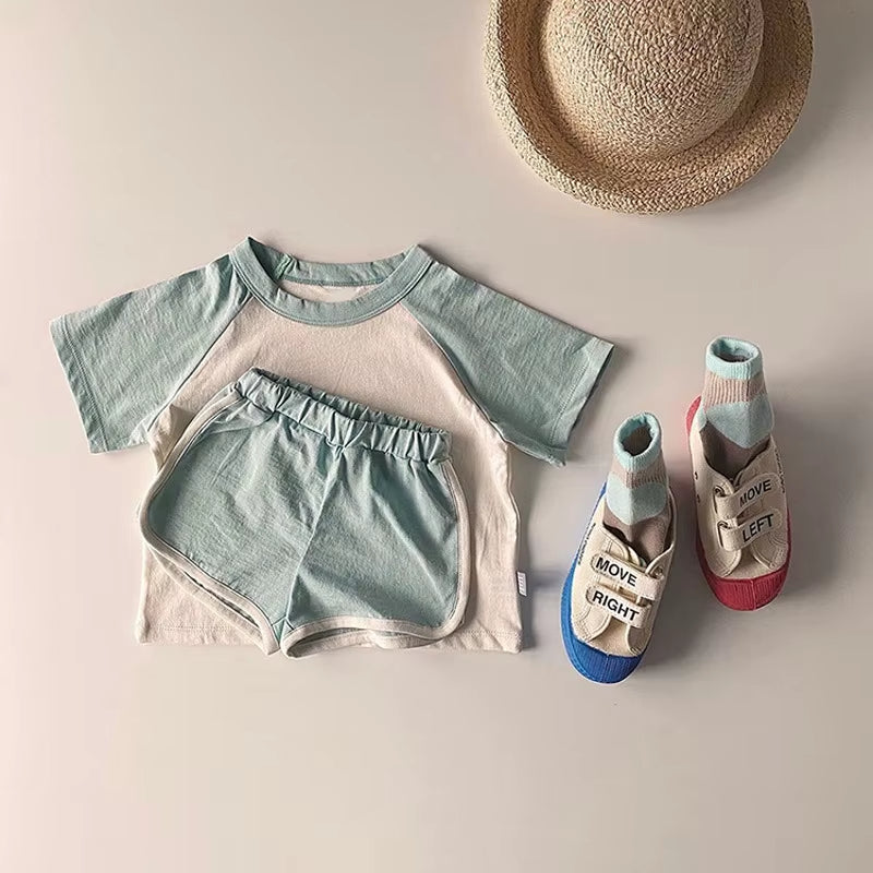 Kids Clothes Girls Sets 2025 Summer Short Sleeve Patchwork T-Shirts+ Shorts Suits Outfits Loungewear Baby Boys Clothing Sets
