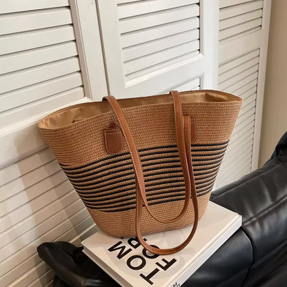 2025 New Beach Seaside Handbag Women'S Summer Straw Bag Inswind Outdoor Travel Vacation Beach Bag Large Capacity Shoulder Bag