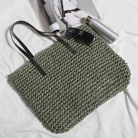 Women Handbag Summer Beach Bag Rattan Woven Handmade Knitted Straw Large Capacity Totes Leather Women Shoulder Bag Bohemia New