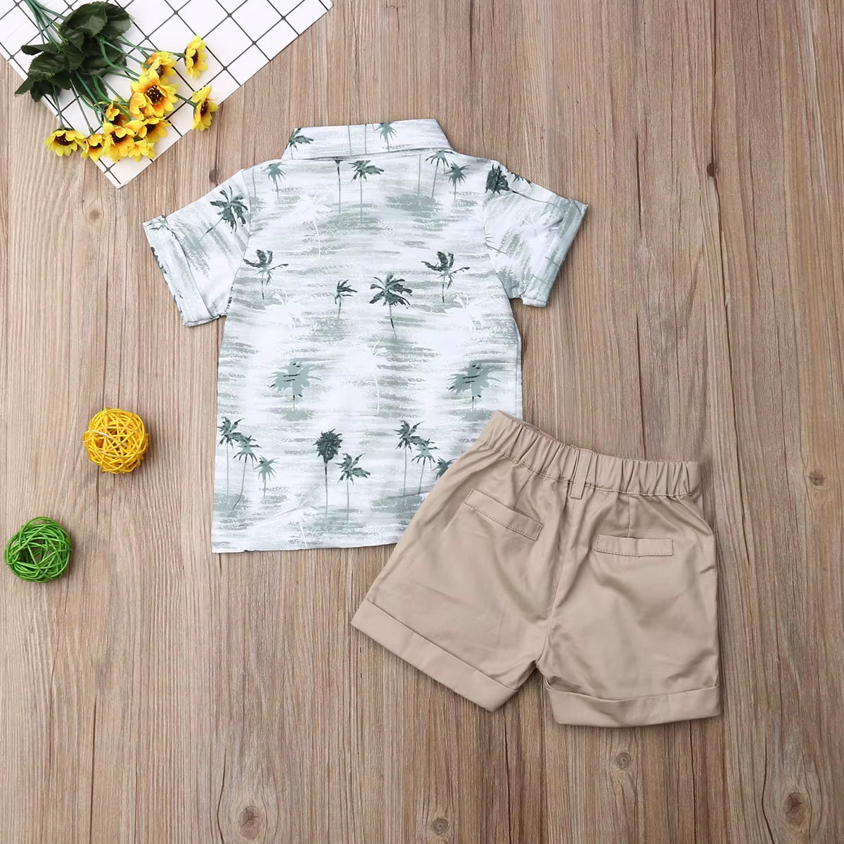 2024 Toddler Summer Clothing Set for Boys: Formal Suit with Floral Dress Shirt and Shorts, Beachwear Outfit for Ages 1-6T