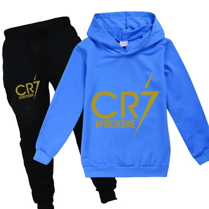 Football CR7 Print Kid'S Clothes Hoodie+Pants Suit 2Pcs Set Boy Girl 3-14 Years Spring Autumn Children Holiday Gifts Tracksuit