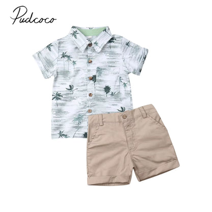 2024 Toddler Summer Clothing Set for Boys: Formal Suit with Floral Dress Shirt and Shorts, Beachwear Outfit for Ages 1-6T