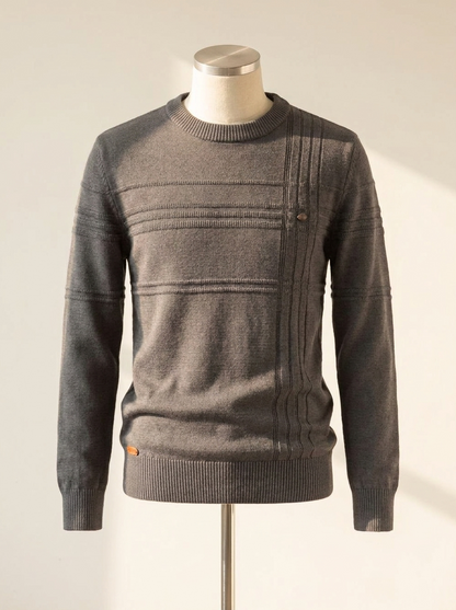 Pull col rond maille côtelée coton, vue principale sur fond ivoire
