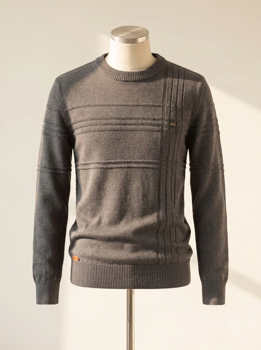 Pull col rond maille côtelée coton, vue principale sur fond ivoire