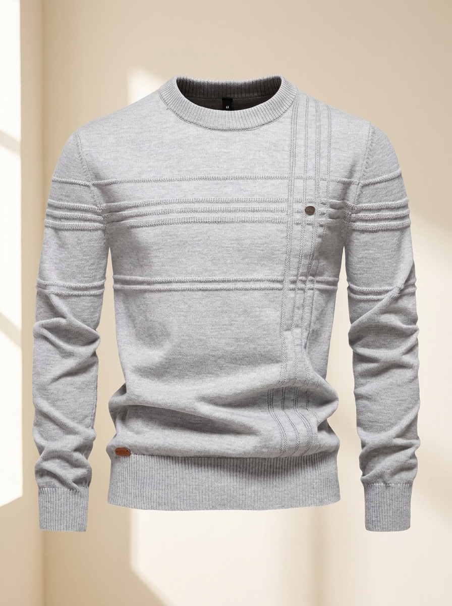 Pull col rond maille côtelée, détail