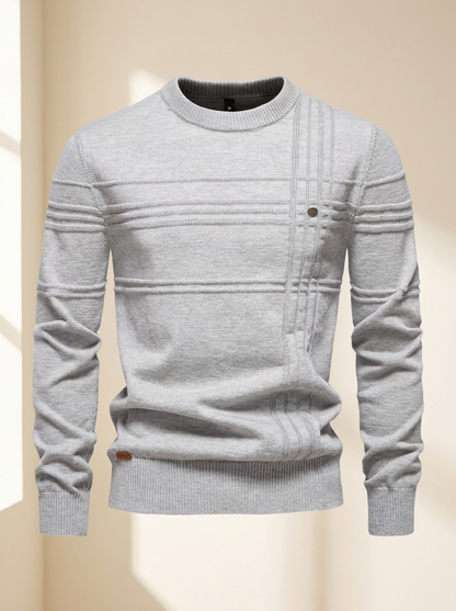 Pull col rond maille côtelée, détail