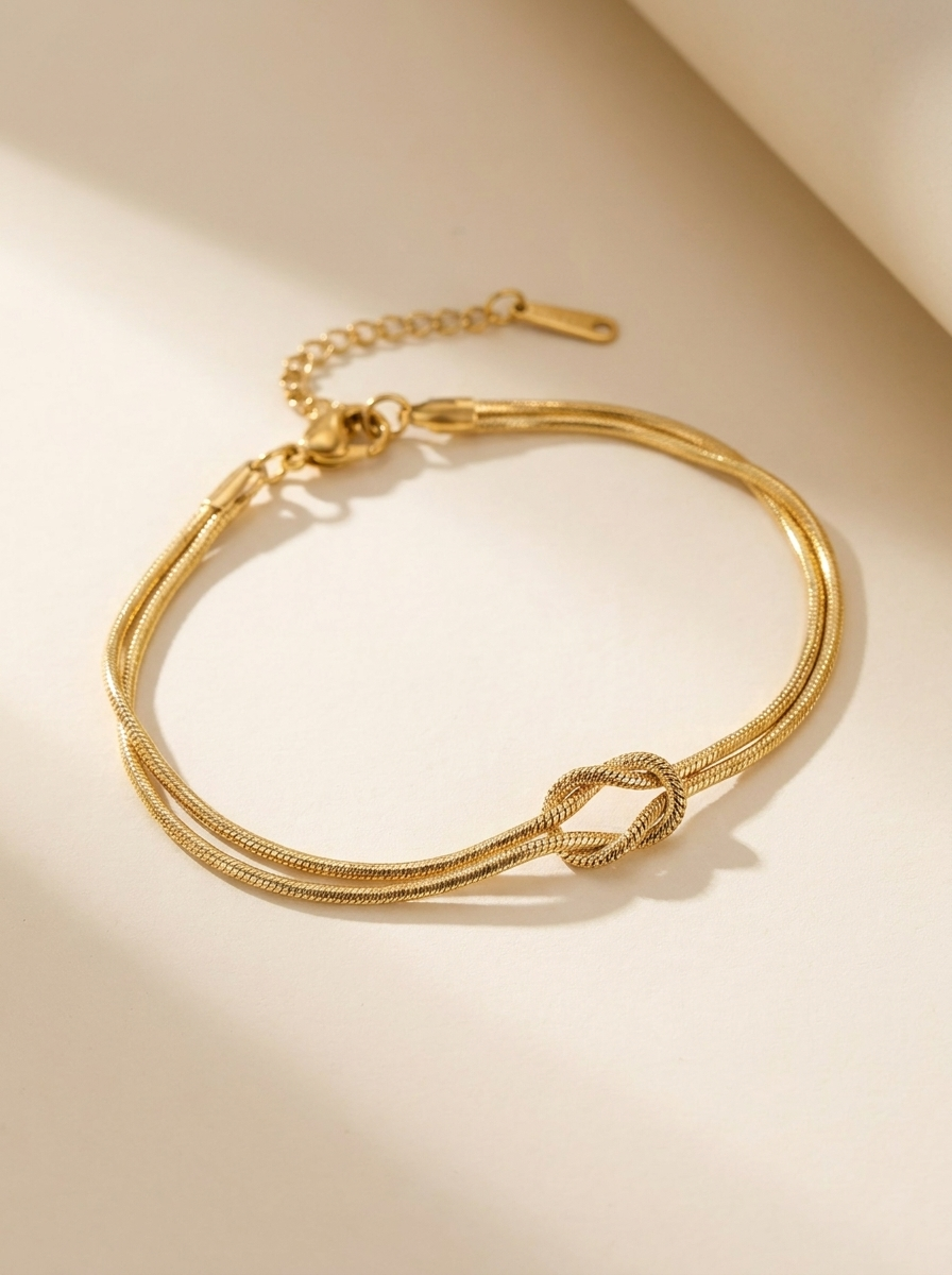 Bracelet double chaîne serpent acier, vue principale sur fond ivoire