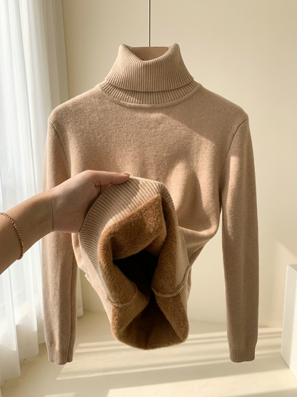 Pull col roulé maille peluche, vue principale sur fond ivoire